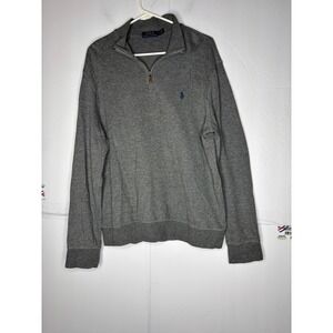 Polo Ralph Lauren Mens Quarter Zip Pullover Heather Gray Cotton Blend Large blem